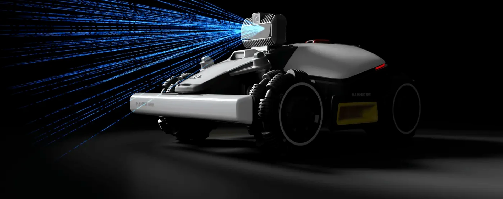 Robotic mower moving through a healthy lawn